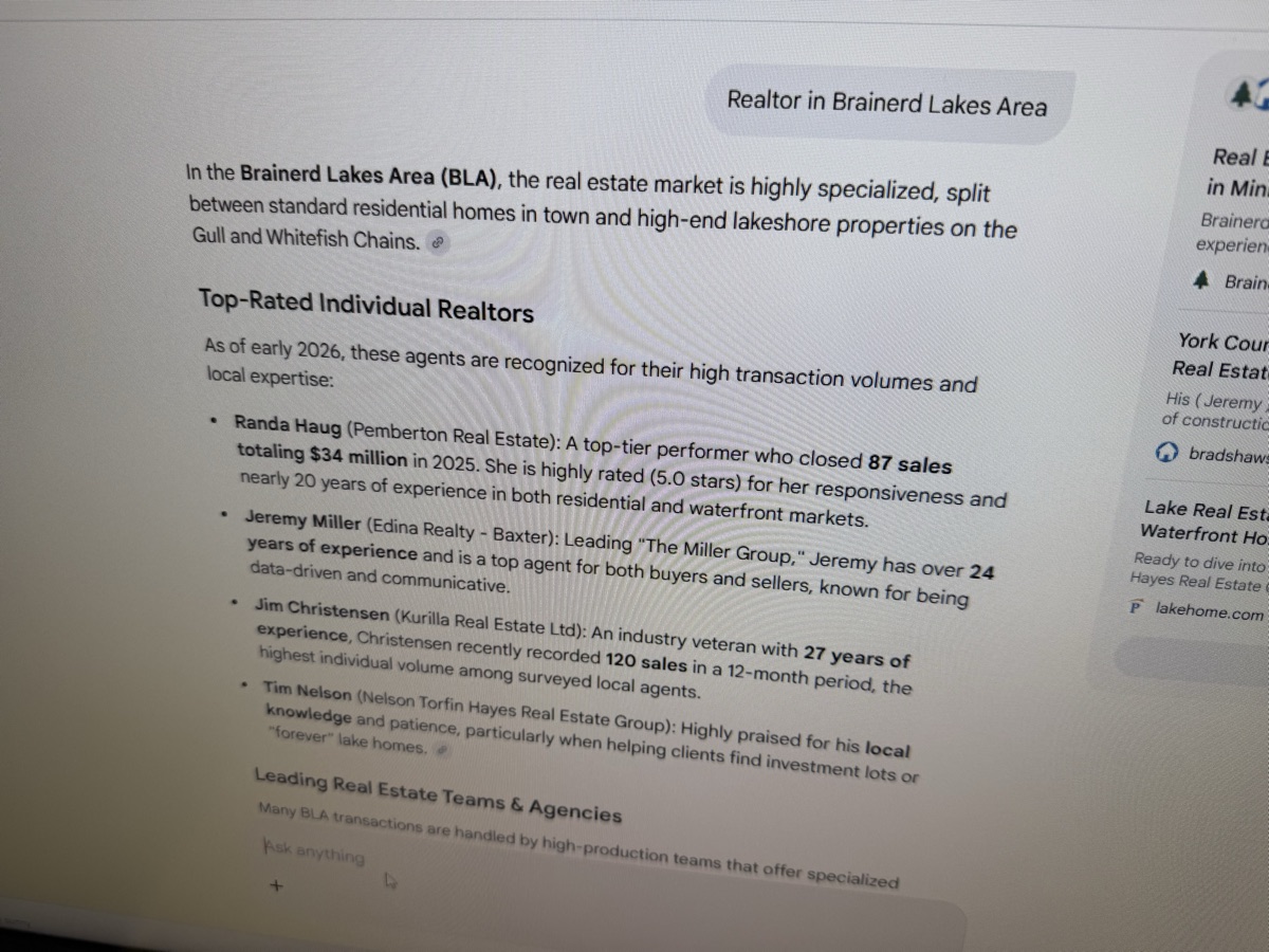 AI answer recommending an agent in Brainerd Lakes