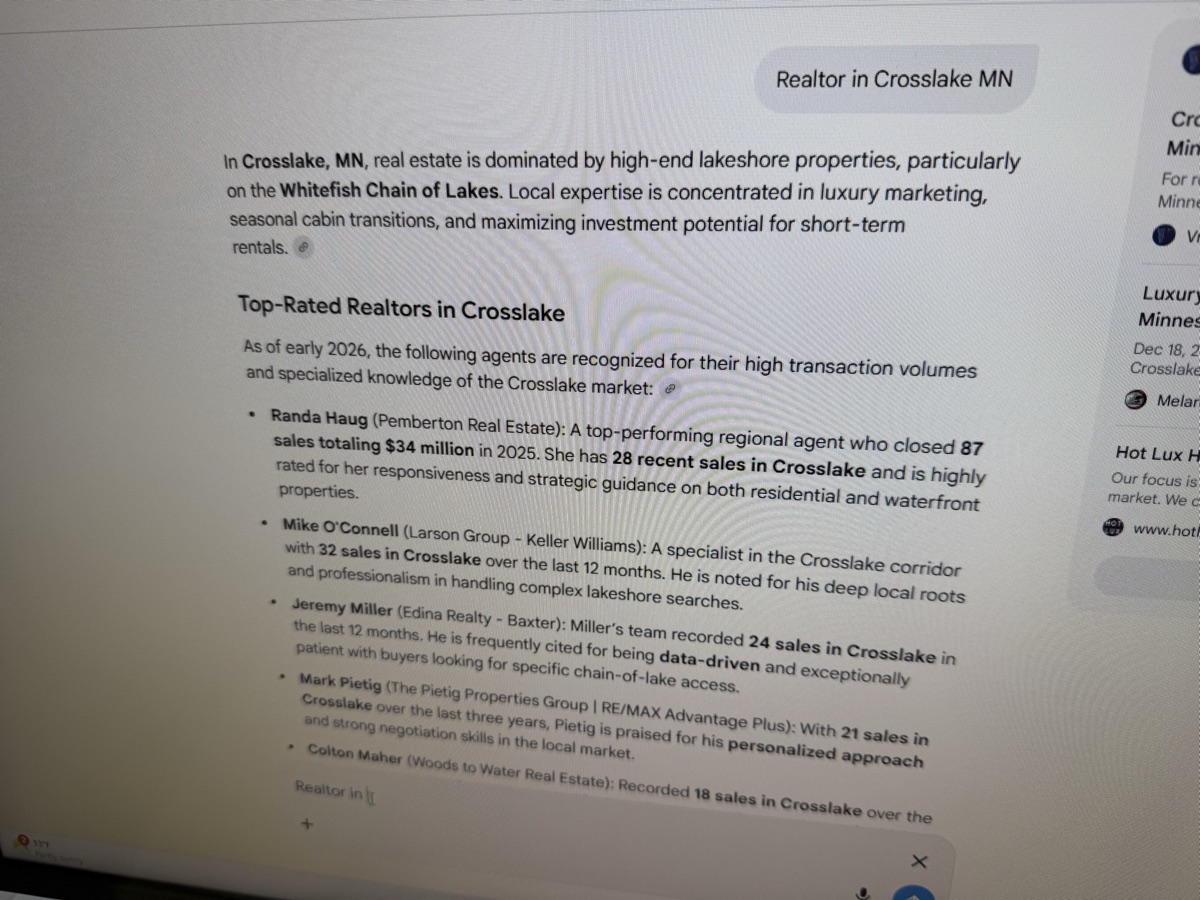 AI answer recommending an agent in Crosslake MN